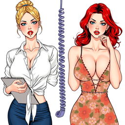 A split-screen illustration featuring two gorgeous females in close-up torso shots