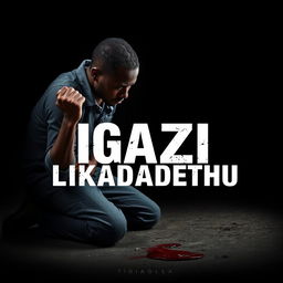 A striking and emotive scene featuring a man kneeling on the ground, his expression filled with sorrow and contemplation