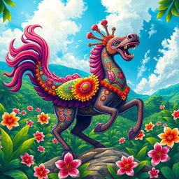 A vivid and expressive illustration of a Viralejo, featuring an ornate, colorful design
