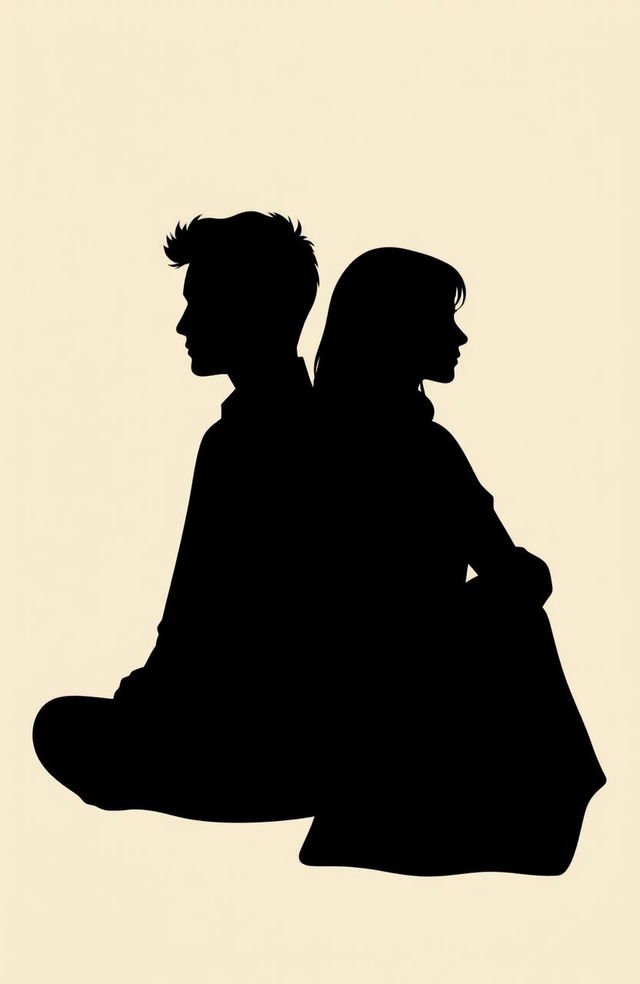 A minimalist art piece featuring a couple sitting back to back