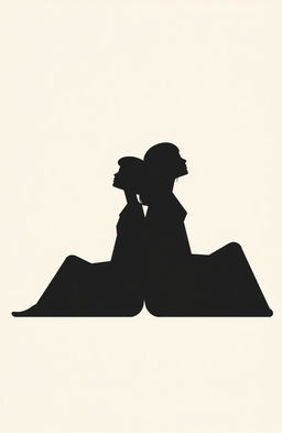 A minimalist art piece featuring a couple sitting back to back