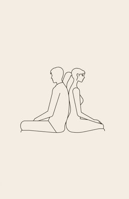 A minimalist art piece featuring a couple sitting back to back
