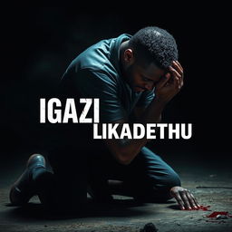 An intense and emotional scene capturing a man kneeling on the ground, filled with grief and contemplation
