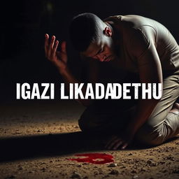 An intense and emotional scene capturing a man kneeling on the ground, filled with grief and contemplation