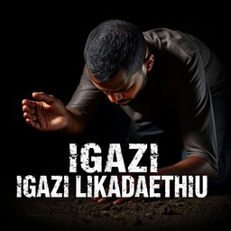 An intense and emotional scene capturing a man kneeling on the ground, filled with grief and contemplation