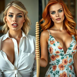 A split-screen image featuring two gorgeous females