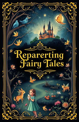 A beautifully illustrated book cover for a fairytale collection focused on reparenting, inspired by the classic covers of Grimm's Fairy Tales
