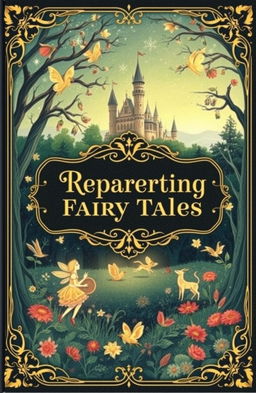 A beautifully illustrated book cover for a fairytale collection focused on reparenting, inspired by the classic covers of Grimm's Fairy Tales