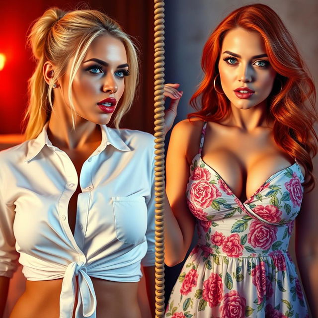 A split-screen image featuring two gorgeous women