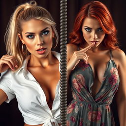 A split-screen image featuring two gorgeous females