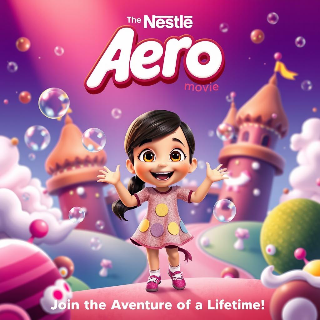 A colorful and whimsical movie poster for 'The Nestle Aero Bubbly Movie'