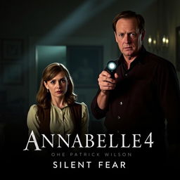 A chilling movie trailer scene for 'Annabelle 4: Silent Fear' featuring Vera Farmiga and Patrick Wilson
