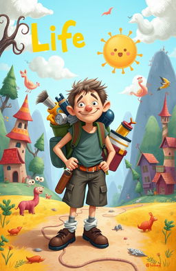 A whimsical and humorous depiction of a foolish person on their life journey, showcasing various adventures and misadventures