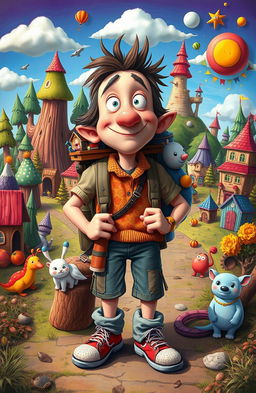 A whimsical and humorous depiction of a foolish person on their life journey, showcasing various adventures and misadventures