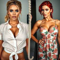 A split screen image featuring two gorgeous females