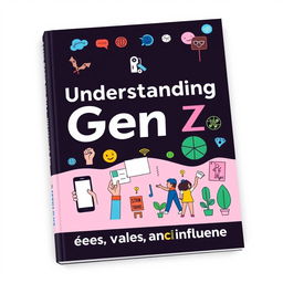 An informative cover design highlighting key aspects of Generation Z, featuring engaging illustrations and graphics