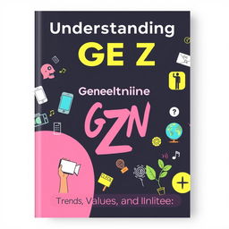An informative cover design highlighting key aspects of Generation Z, featuring engaging illustrations and graphics
