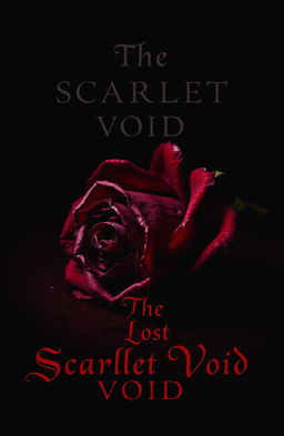A dark and moody composition featuring a dying thorned rose, its petals a deep crimson that hints at blood, set against a backdrop of black and dark red hues