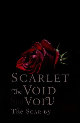 A dark and moody composition featuring a dying thorned rose, its petals a deep crimson that hints at blood, set against a backdrop of black and dark red hues