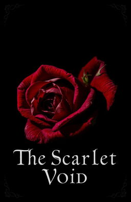 A dark and moody composition featuring a dying thorned rose, its petals a deep crimson that hints at blood, set against a backdrop of black and dark red hues