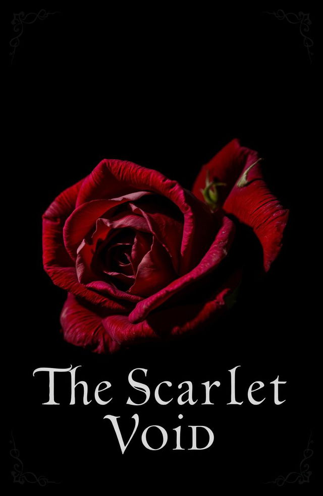 A dark and moody composition featuring a dying thorned rose, its petals a deep crimson that hints at blood, set against a backdrop of black and dark red hues