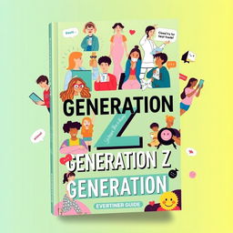 A captivating cover design for a guide on Generation Z, incorporating visually engaging elements that reflect their characteristics