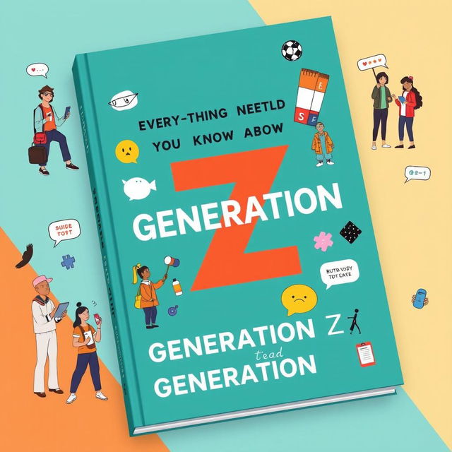 A captivating cover design for a guide on Generation Z, incorporating visually engaging elements that reflect their characteristics