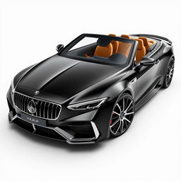 A luxury car with a glossy black finish and stunning chrome accents, showcasing a distinctive front grille featuring the prominent V