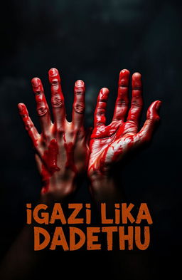 A dramatic scene depicting hands covered in a lot of blood, conveying a sense of chaos and urgency
