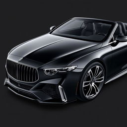 A luxury car with a glossy black finish and elegant chrome accents, showcasing a distinctive front grille that emphasizes its unique design