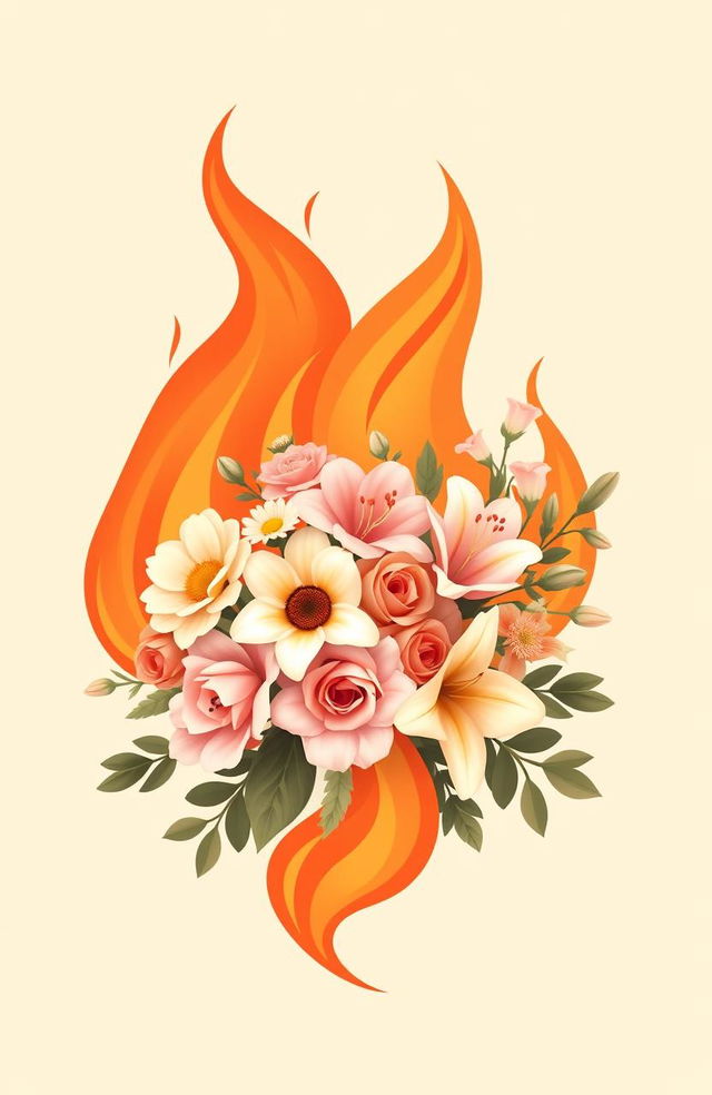 A classic and simple design featuring a harmonious arrangement of fire and flowers