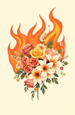 A classic and simple design featuring a harmonious arrangement of fire and flowers