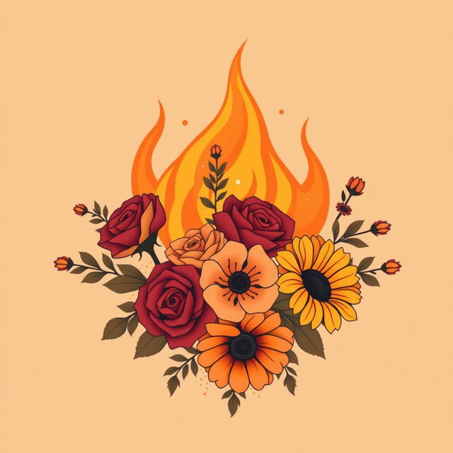 A classic and simple design featuring an elegant composition of fire and flowers