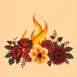 A classic and simple design featuring an elegant composition of fire and flowers