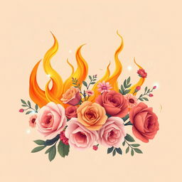 A classic and simple design showcasing an enchanting composition of fire, flowers, and magical wisps