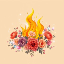 A classic and simple design showcasing an enchanting composition of fire, flowers, and magical wisps