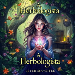 An enchanting book cover design for a fantasy novel titled "A Herbologista"