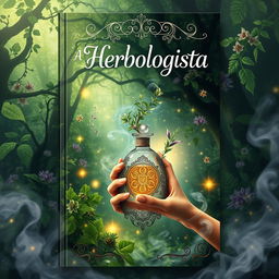 An enchanting book cover design for a herbalism fantasy novel titled "A Herbologista"