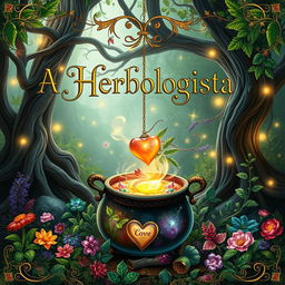 An enchanting book cover design for a fantasy novel titled 'A Herbologista'