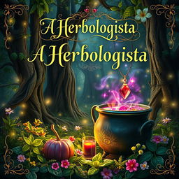 An enchanting book cover design for a fantasy novel titled 'A Herbologista'