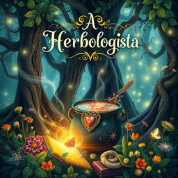 An enchanting book cover design for a fantasy novel titled 'A Herbologista'