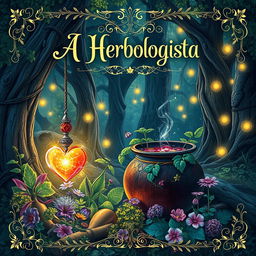 An enchanting book cover design for a fantasy novel titled 'A Herbologista'