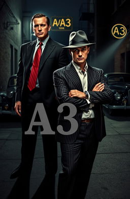 A cinematic scene featuring three men dressed in a classic mafia style