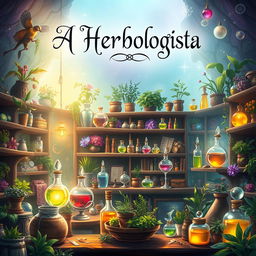 An enchanting book cover design for a fantasy novel titled 'A Herbologista'