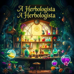An enchanting book cover design for a fantasy novel titled 'A Herbologista'