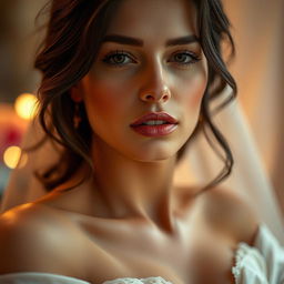 A close-up artistically rendered image of a beautiful woman showcasing an intimate moment in a sensual and tasteful manner