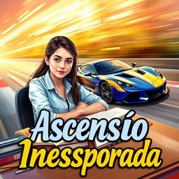 A vibrant book cover for the fanfiction 'Ascensão Inesperada', featuring a young female writer as the protagonist