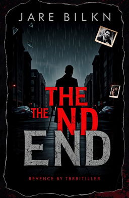 A dark, moody book cover for a thriller titled 'The End,' featuring a lone man dressed in dark clothing standing in the shadows of a gritty, rain-soaked city at night