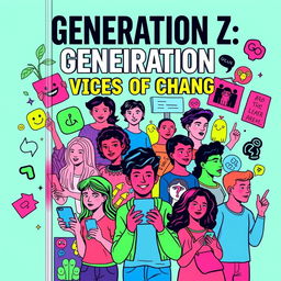 A striking cover design focused on Generation Z, capturing their unique characteristics and cultural impact