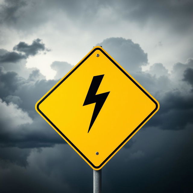 A striking image of a yellow danger sign featuring a bold black lightning bolt symbol in the center